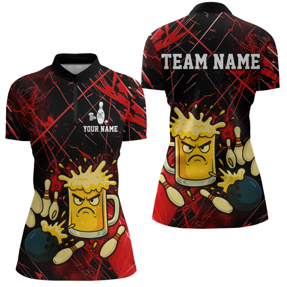Custom Red Funny Beer Bowling Shirt Team Bowling League Jersey for Women Bowling Outfit QZT767