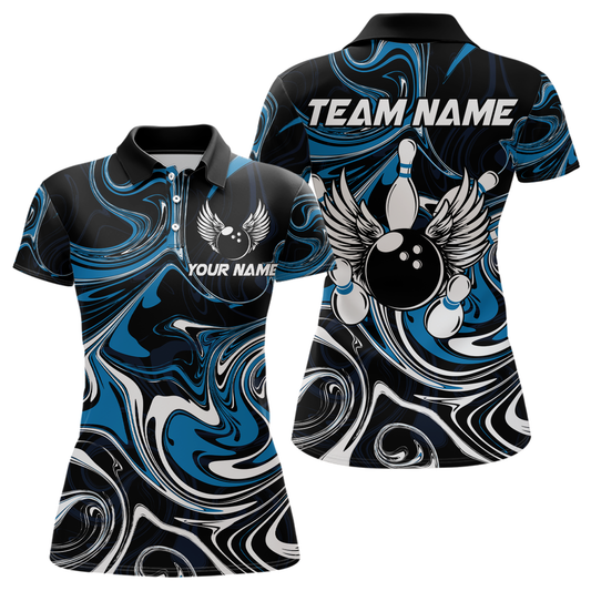 Personalized Bowling Shirt for Men and Women Bowling Team Jersey Blue Polo Shirt QZT601