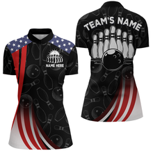 Load image into Gallery viewer, Bowling Shirt American Flag Camo Bowling Jersey Customized for Women 1/4 Zip Bowling Team League QZT262