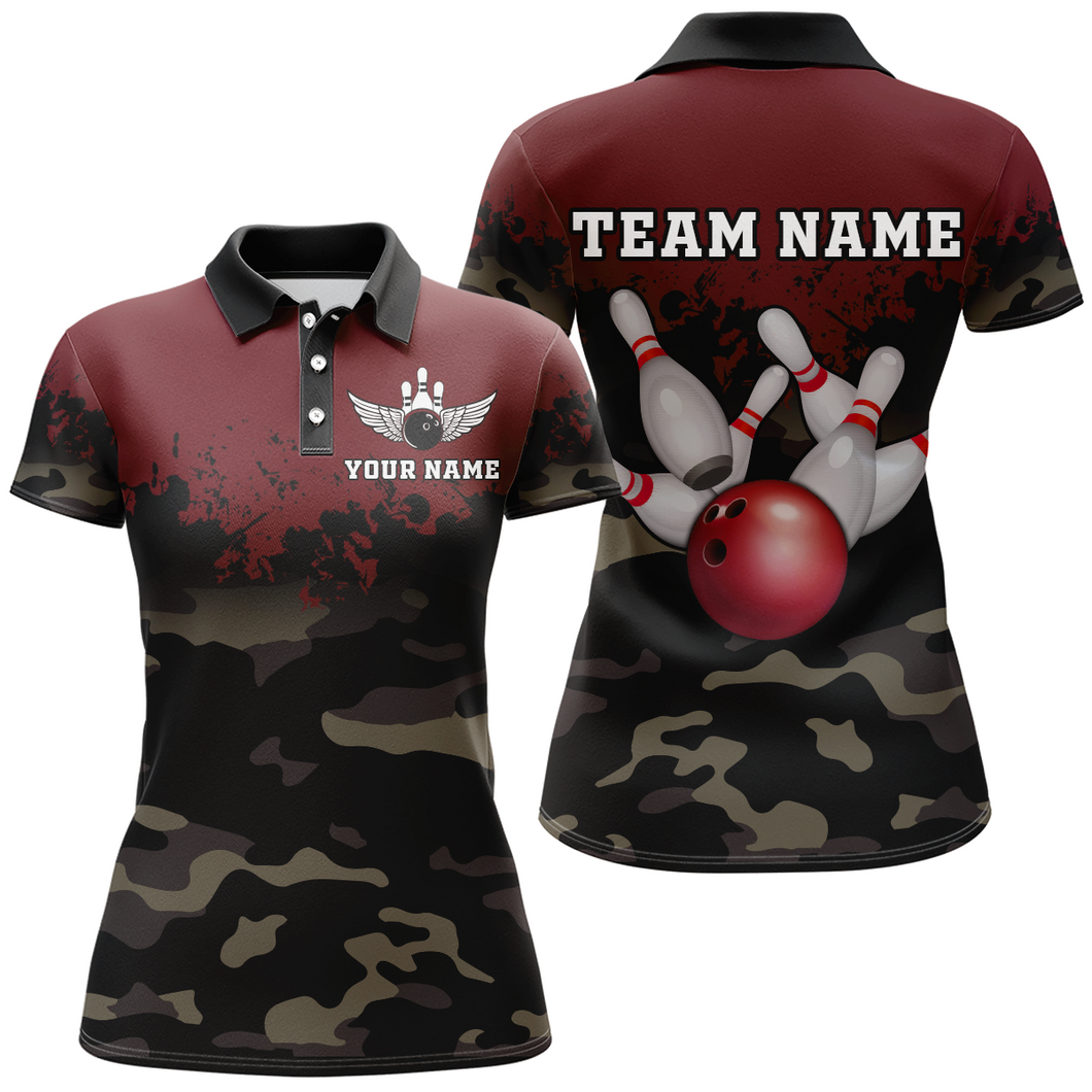 Personalized 3D Polo Bowling Team Shirts Women Camouflage Bowling Jersey Multicolor QZT503