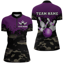 Load image into Gallery viewer, Personalized 3D Quarter Zip Bowling Team Shirts Women Camouflage Bowling Jersey QZT503