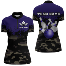 Load image into Gallery viewer, Personalized 3D Quarter Zip Bowling Team Shirts Women Camouflage Bowling Jersey QZT503