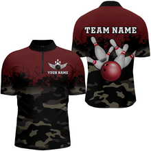 Load image into Gallery viewer, Personalized 3D Quarter Zip Bowling Team Shirts Men Camouflage Bowling Jersey QZT503