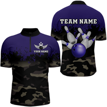 Load image into Gallery viewer, Personalized 3D Quarter Zip Bowling Team Shirts Men Camouflage Bowling Jersey QZT503