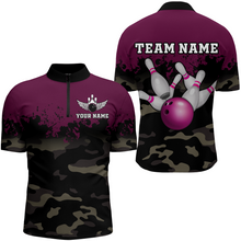 Load image into Gallery viewer, Personalized 3D Quarter Zip Bowling Team Shirts Men Camouflage Bowling Jersey QZT503