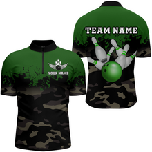 Load image into Gallery viewer, Personalized 3D Quarter Zip Bowling Team Shirts Men Camouflage Bowling Jersey QZT503