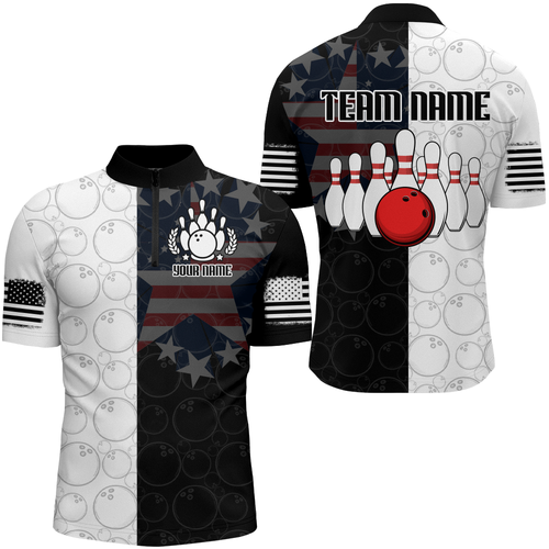 Custom US Flag Bowling Team Jersey Quarter Zip Bowling Shirt for Men QZT426