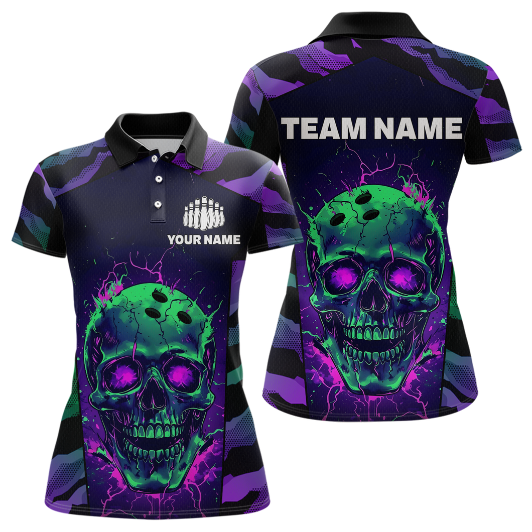 Black & Purple Skull Bowling Jersey Custom Polo Bowling Team Shirt for Men Women QZT675