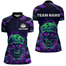 Load image into Gallery viewer, Black &amp; Purple Skull Bowling Jersey Custom Quarter-Zip Bowling Team Shirt for Men Women QZT675