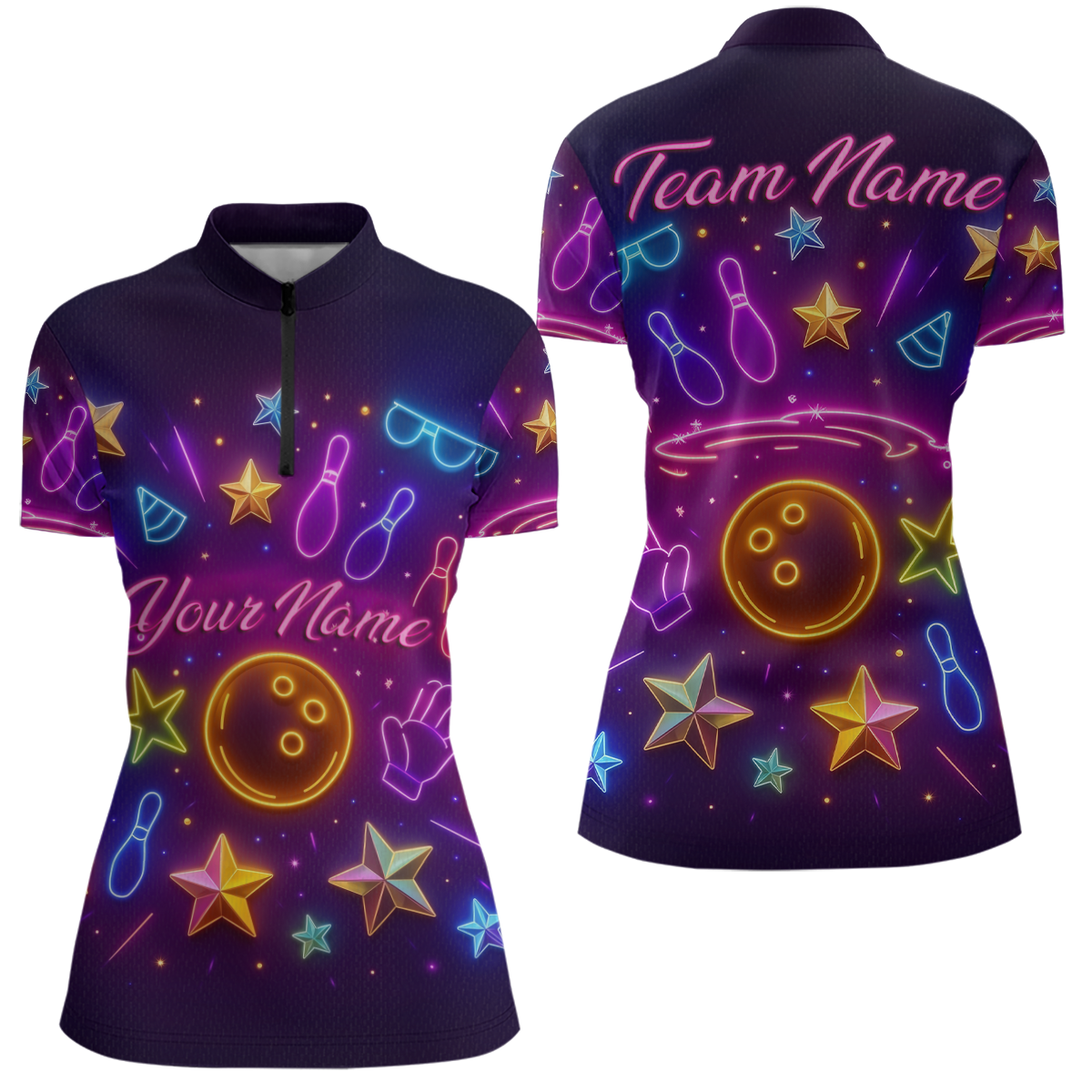 Custom Neon Bowling Shirt Polo & Quarter-Zip Shirts for Women Gift Bowling Jersey League QZT744