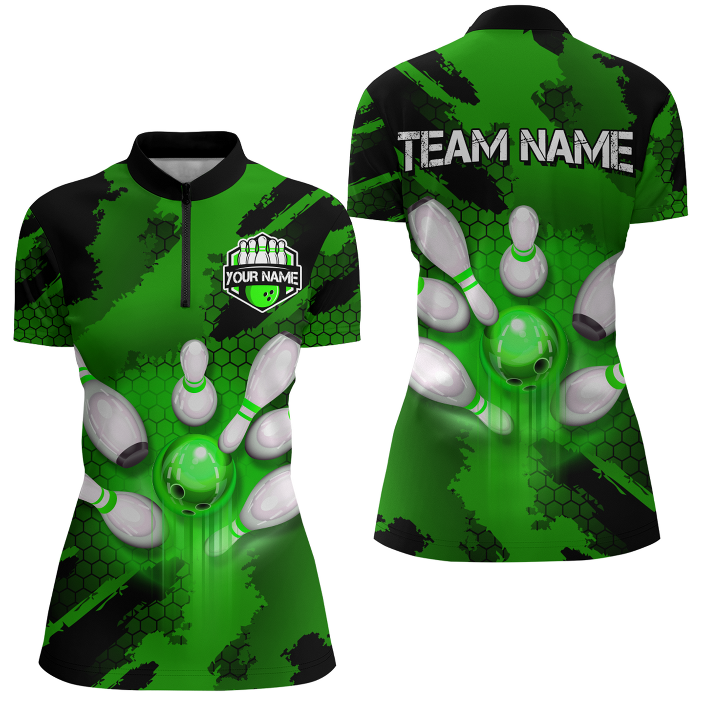 Camo 3D Bowling Shirts Women Custom Bowling Team Jersey Quarter Zip Multicolor QZT468