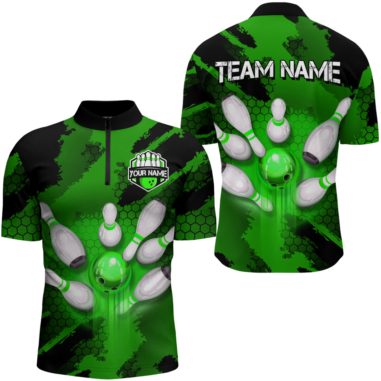 Camo 3D Bowling Shirts Men Custom Bowling Team Jersey Quarter Zip Multicolor QZT468