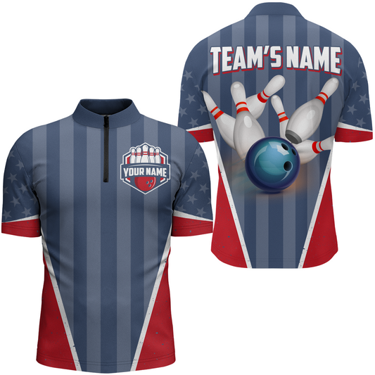 American Bowling Quarter-Zip Shirt for Men Custom Bowling Team Shirt Bowlers Jersey QZT217