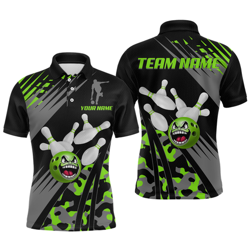 Personalized Green Crazy Bowling Shirt Polo Bowling Jersey Bowling Outfit QZT609