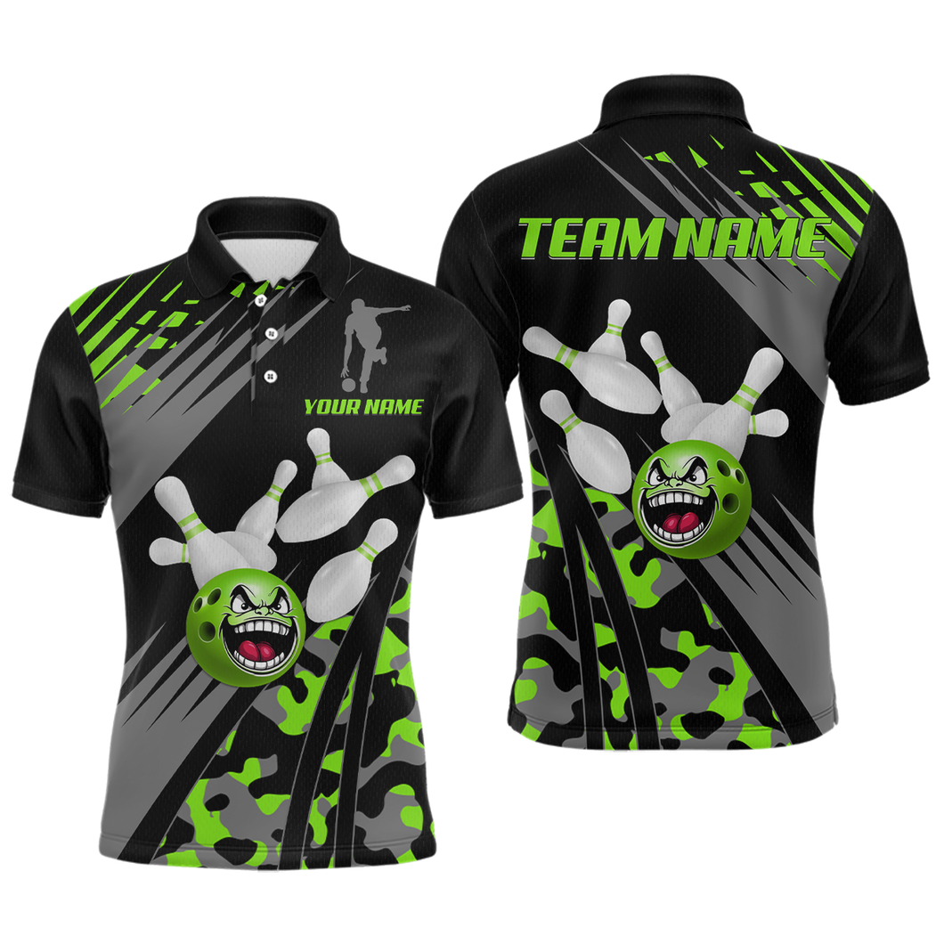 Personalized Green Crazy Bowling Shirt Polo Bowling Jersey Bowling Outfit QZT609