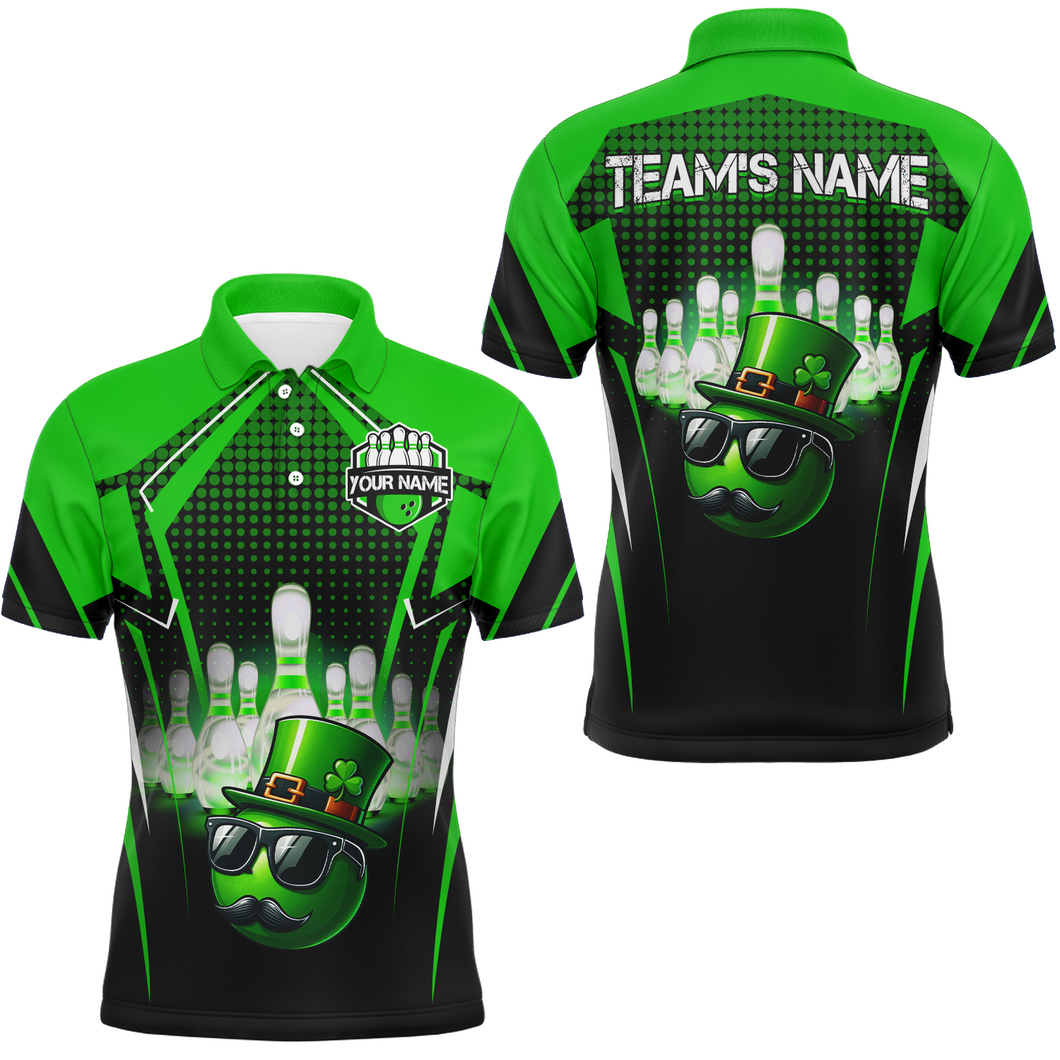 Lucky Bowling Shirt for Men Custom Green Polo Team Shirt St. Patrick Day Bowling Shirt QZT223
