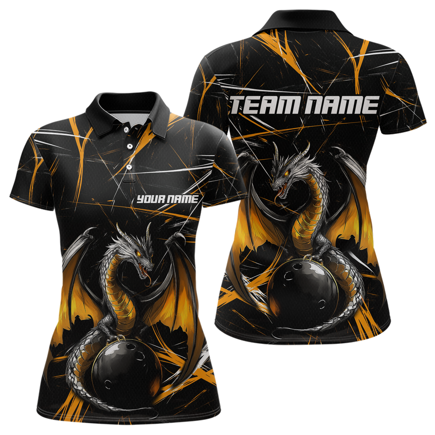 Black & Gold Dragon Bowling Shirt Custom Polo Bowling Jersey for Men Women QZT682