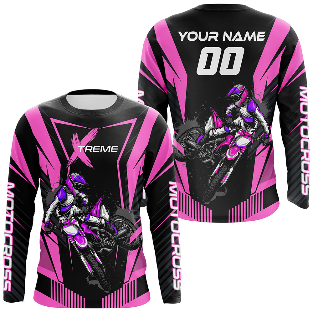 Extreme Dirt Bike Jersey Pink UPF30+ Custom Kid Men Women Motocross Riding Shirt Off-Road Jersey PDT669