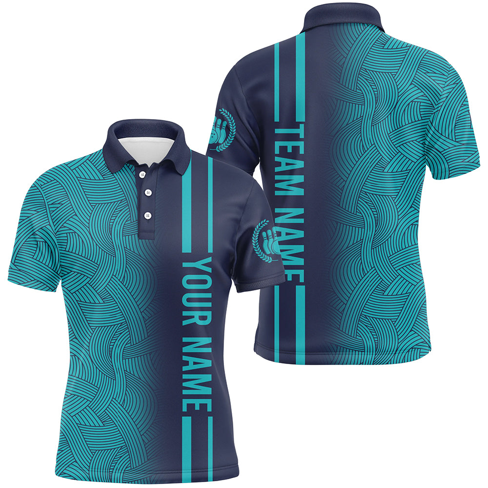 Custom Navy Bowling Shirts Men & Women Turquoise Bowling Jersey Team Bowling Polo BDT527