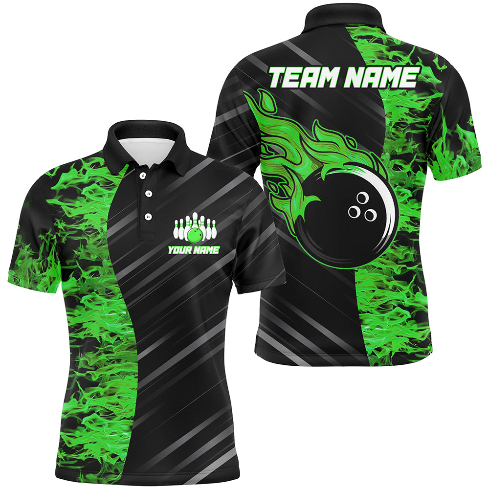 Green Flames Bowling Jersey Men Women Custom Bowling Polo Shirt For Team BDT487
