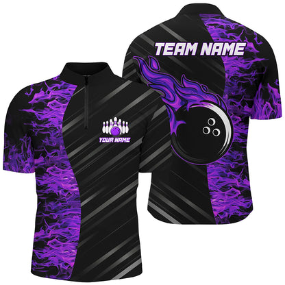 Purple Flames Bowling Jersey Men Women Custom 1/4 Bowling Shirt For Team BDT487