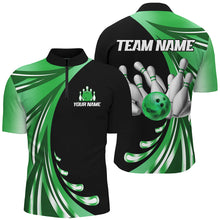 Load image into Gallery viewer, Personalized Green Bowling Team Jersey For Men &amp; Women Custom Quarter Zip Bowling Shirt BDT457