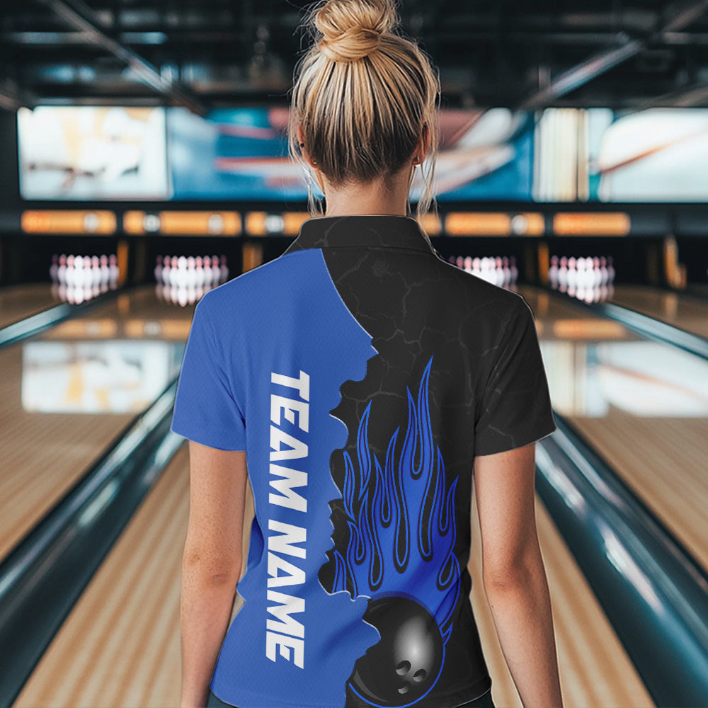 Blue Flame Bowling Polo Shirts Men & Women Custom Bowling Team League Jerseys BDT471