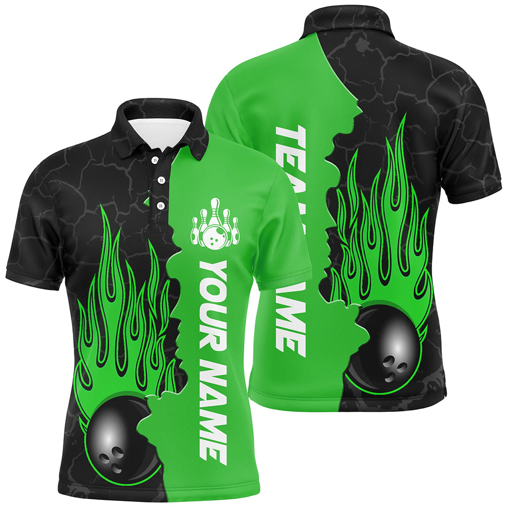 Green Flame Bowling Polo Shirts Men & Women Custom Bowling Team League Jerseys BDT471