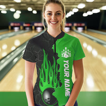 Load image into Gallery viewer, Green Flame Bowling Quarter Zip Shirts Men &amp; Women Custom Bowling Team League Jerseys BDT471