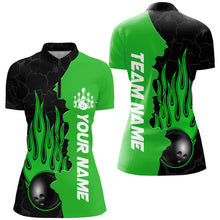 Load image into Gallery viewer, Green Flame Bowling Quarter Zip Shirts Men &amp; Women Custom Bowling Team League Jerseys BDT471