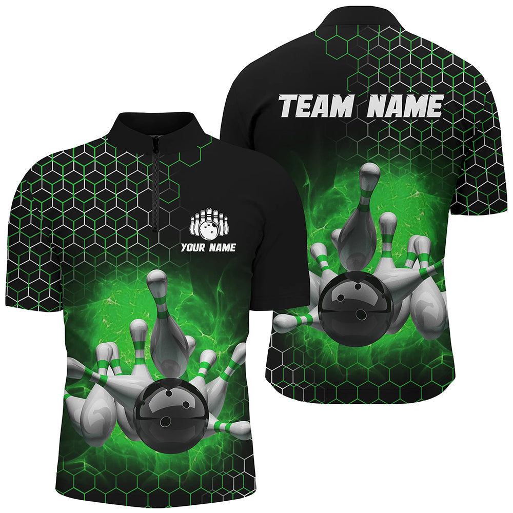 Personalized Green Bowling Jersey Men and Women Custom Bowling Quarter-Zip Shirt Team BDT490
