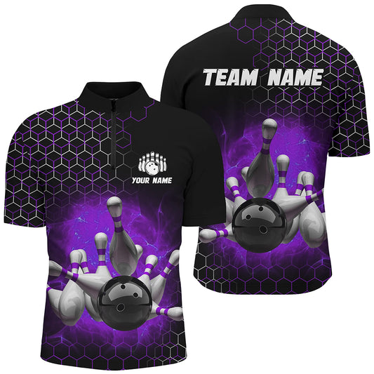 Personalized Purple Bowling Jersey Men and Women Custom Bowling Quarter-Zip Shirt Team BDT490