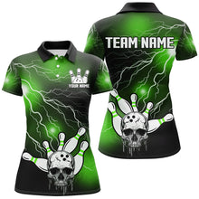 Load image into Gallery viewer, Skull Bowling Polo Shirt For Men &amp; Women Light Thunder Green Bowling Team Jersey Halloween BDT541