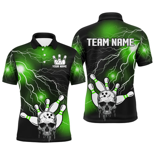 Skull Bowling Polo Shirt For Men & Women Light Thunder Green Bowling Team Jersey Halloween BDT541