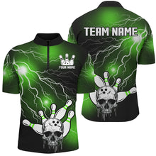 Load image into Gallery viewer, Skull Bowling 1/4 Zip Shirt For Men &amp; Women Light Thunder Green Bowling Team Jersey Halloween BDT541