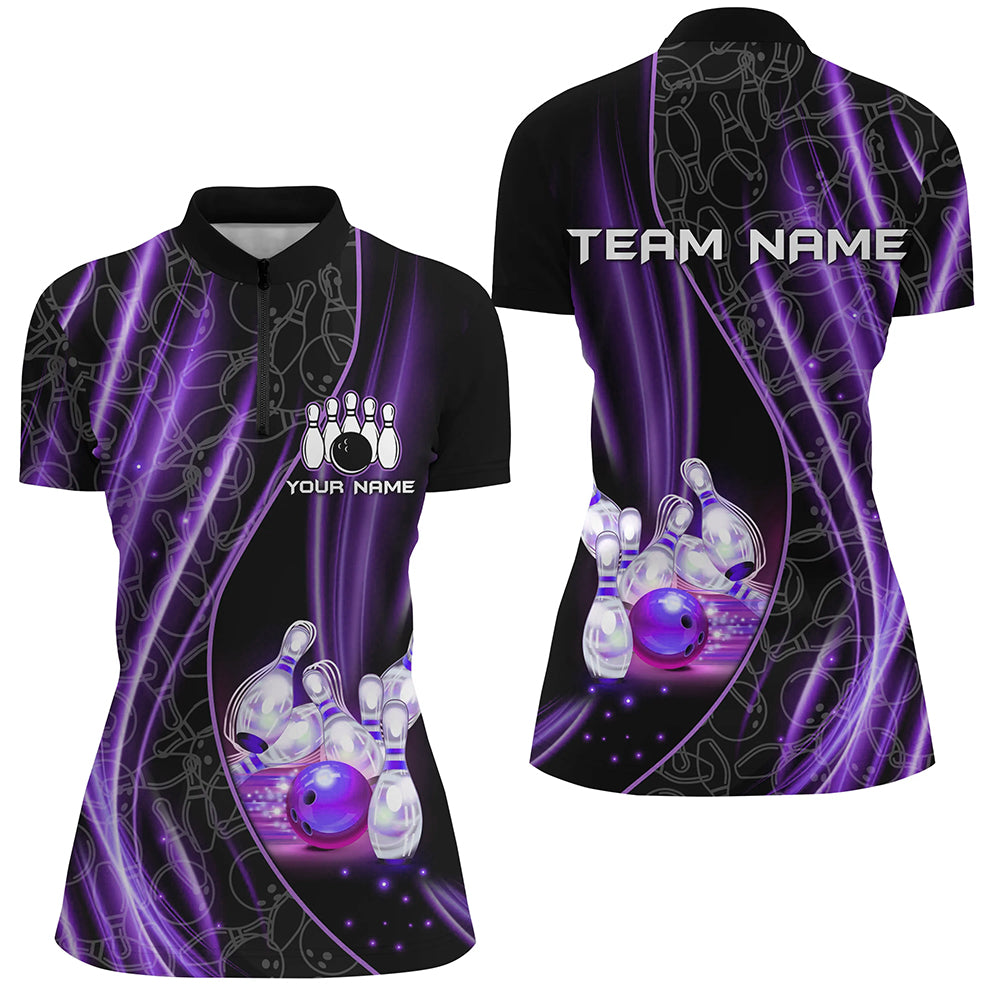 Purple Light Bowling 1/4 Zip Shirt For Men Women Custom Team Bowling Jersey For Couples BDT504