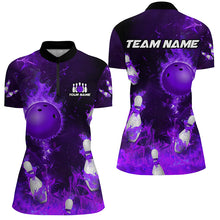 Load image into Gallery viewer, Purple Flame Bowling Shirts Men &amp; Women Custom Bowling Team Jersey 1/4 Zip Bowling Uniform BDT529