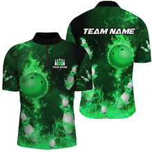 Load image into Gallery viewer, Green Flame Bowling Shirts Men &amp; Women Custom Bowling Team Jersey 1/4 Zip Bowling Uniform BDT529