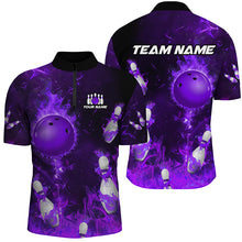 Load image into Gallery viewer, Purple Flame Bowling Shirts Men &amp; Women Custom Bowling Team Jersey 1/4 Zip Bowling Uniform BDT529