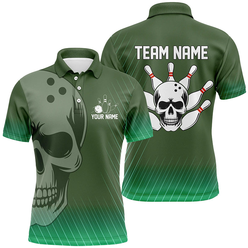 Green Skull Bowling Shirts Men & Women Custom Polo Bowling Team Jersey Unisex BDT484