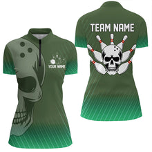 Load image into Gallery viewer, Green Skull Bowling Shirts Men &amp; Women Custom 1/4 Bowling Team Jersey Unisex BDT484