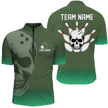 Load image into Gallery viewer, Green Skull Bowling Shirts Men &amp; Women Custom 1/4 Bowling Team Jersey Unisex BDT484