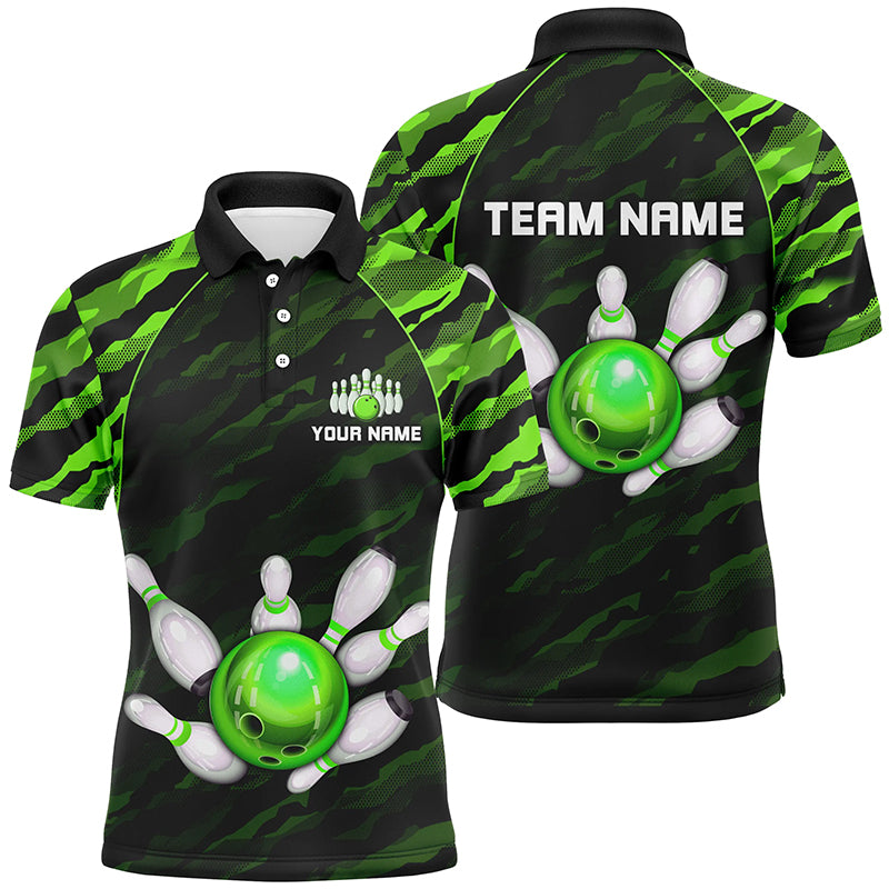 Personalized Green Camo Bowling Polo Shirts Unisex Bowling Team Jersey Men Women BDT485