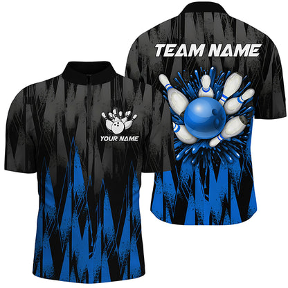 Unisex Bowling Team Jerseys Custom Blue Bowling Quarter Zip Shirt For Men & Women BDT458