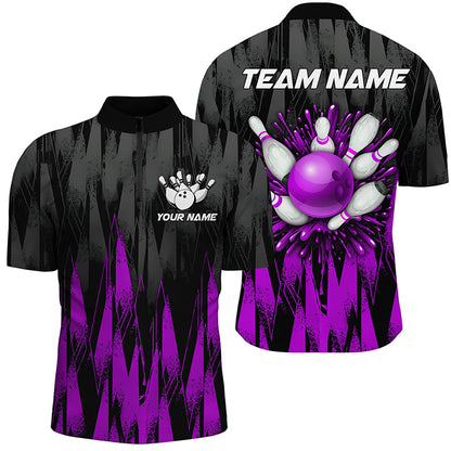 Unisex Bowling Team Jerseys Custom Purple Bowling Quarter Zip Shirt For Men & Women BDT458
