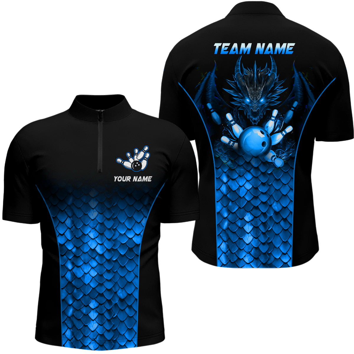 Custom Blue Dragon Bowling 1/4 Zip Shirts For Men And Women Bowling Team Jersey BDT508