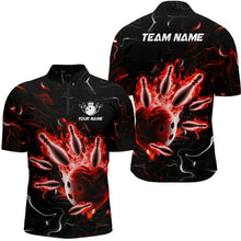 Load image into Gallery viewer, Custom Red Flames Bowling Shirt For Men &amp; Women 1/4 Zip Bowling Team Jersey Unisex BDT542