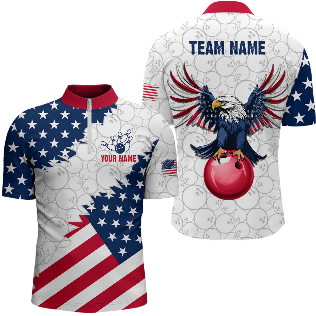 Custom American Bowling 1/4 Zip Shirt for Men & Women Eagle Bowling Jersey Team League White BDT548