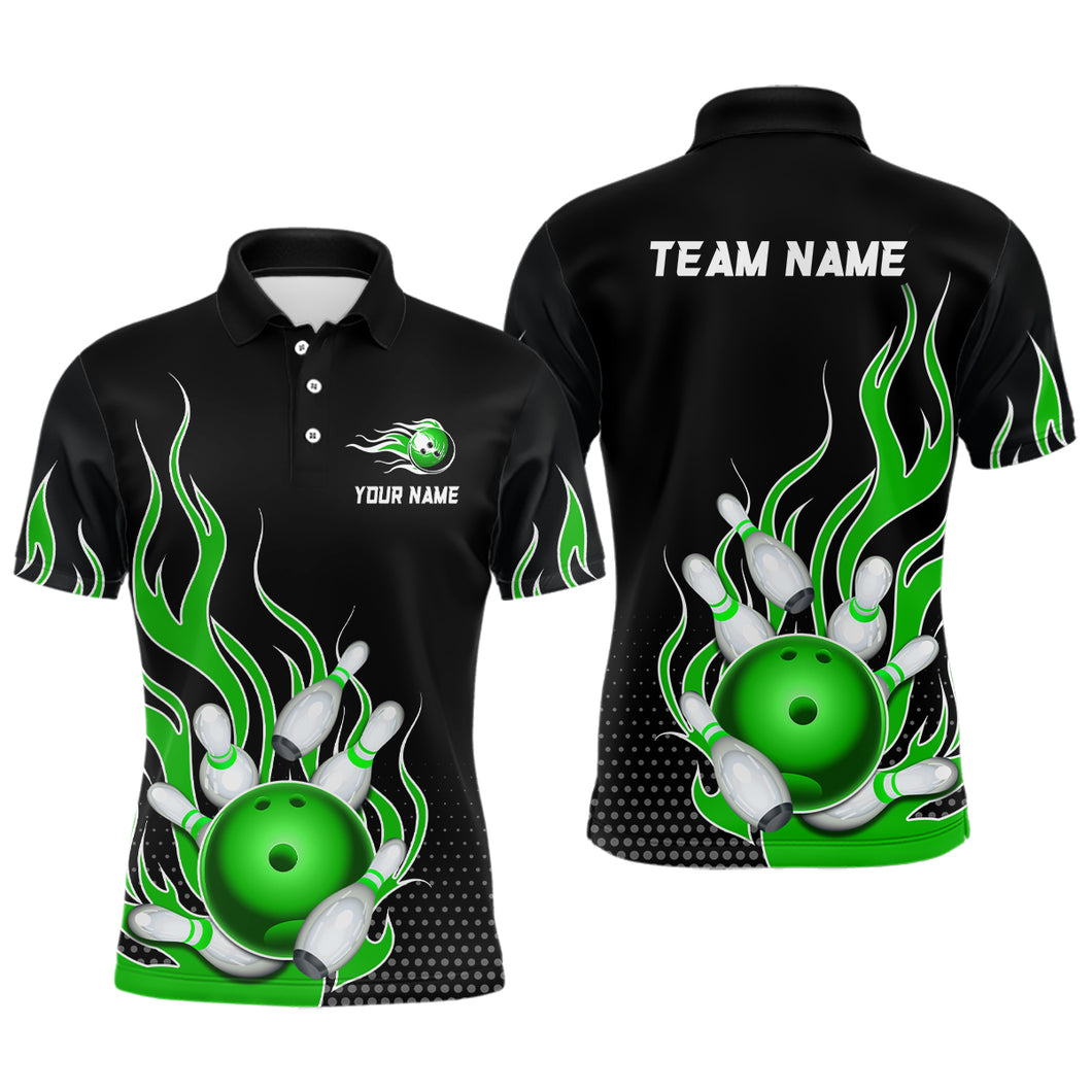 Green Flame Bowling Polo Shirts for Men And Women Custom Bowling Team Jerseys Unisex BDT477