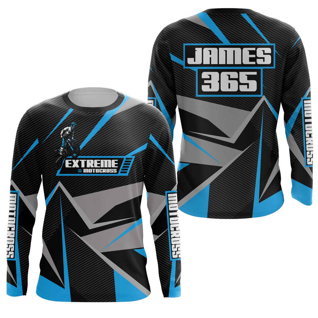 Blue Motocross Racing Jersey Men Women Kid UPF30+ Custom Dirt Bike Shirt Off-Road Motorcycle PDT672